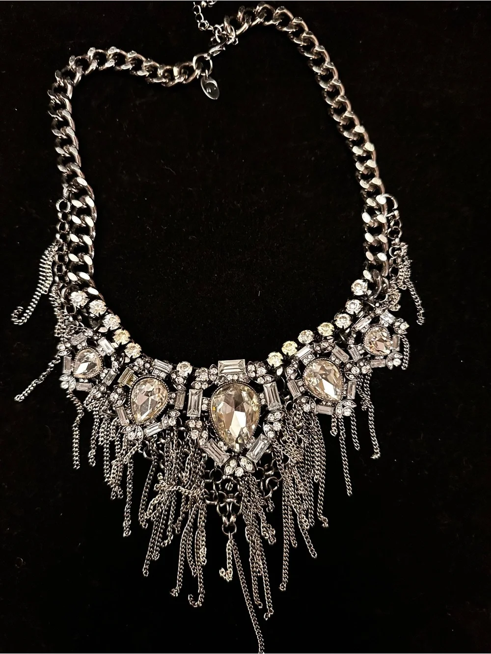 Vintage Charming Charlie Chunky Statement necklace/Glass and black metal